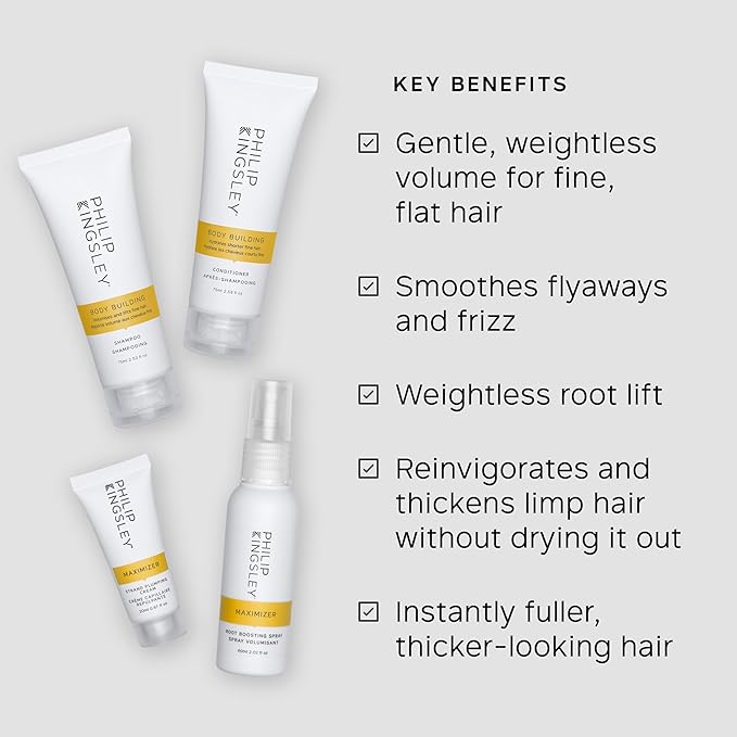 Philip Kingsley | Body Building Volumizing Collection | Includes Shampoo, Conditioner, Root Boosting Volumizer Spray and Hair Plumping Volume Cream | Lifts Fine, Limp, Flat, Flyaway Hair | Set Of 4