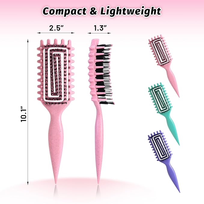Curly Hair Brush Pink, Vented Curl Defining Brush for Effortlessly Detangling Shaping and Styling Women's Men's Curls on All Wet or Dry Hair Types, Reduces Frizz