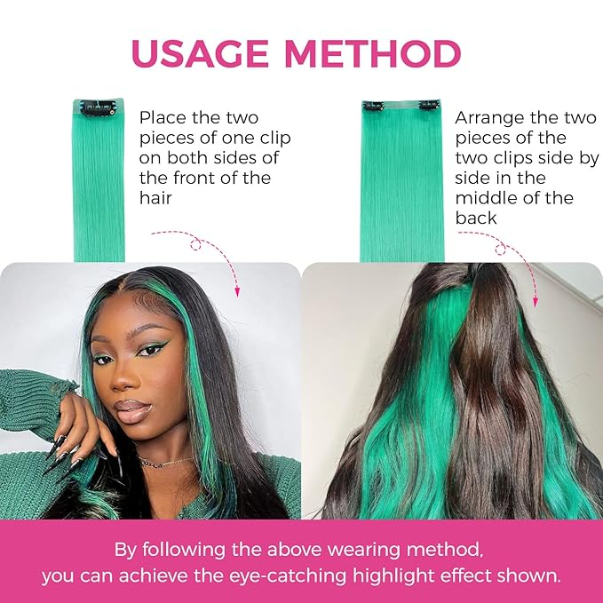 Lashey Green Clip in Hair Extensions Human Hair 4pcs 46g Straight Seamless Clip in Hair Extensions Human Hair with Invisi Edge 18 Inch