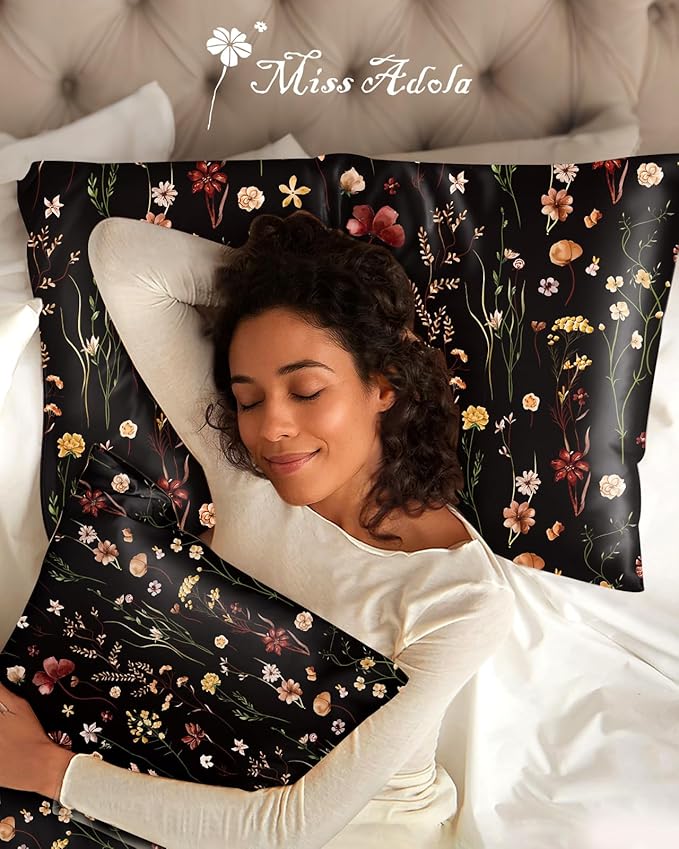 2 Pack Mulberry Silk Pillowcase for Hair and Skin - King Size 20 x 36 Inches with Hidden Zipper BK Grow Flower 19 Momme Soft Sleeping Silk Pillow Case for Women, Moms
