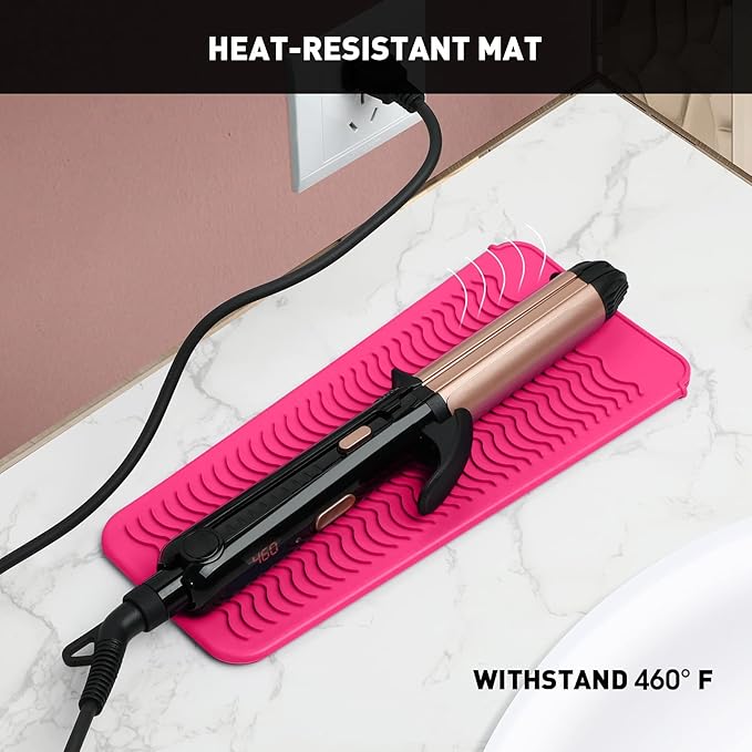 ZAXOP 2 Pack Heat Resistant Silicone Mat Pouch for Flat Iron, Curling Iron,Hair Straightener,Hair Curling Wands,Hot Hair Tools (Grey & HOT Pink)
