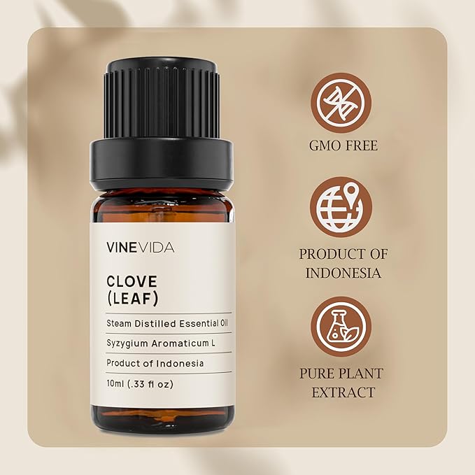 VINEVIDA Clove Essential Oil - 10 mL Undiluted Leaf Oil - DIY Candle Scents - Safe for Soap Making