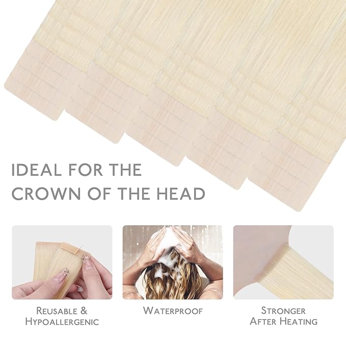 WENNALIFE Invisi Edge & Classic Tape in Hair Extensions Human Hair, 20 Inch 100g 40pcs(20pcs Invisi Edge & 20pcs Classic) Platinum Blonde Invisible Luxury Remy Hair