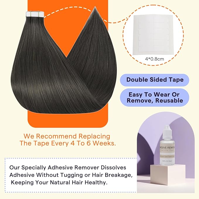 Full Shine Tape Ins Human Hair Extensions Color 1C Mocha Brown 16 Inch Natural Seamless Skin Weft Human Hair Extensions Tape in 50g Invisible Remy Extensions for Women Real Hair 20PCS