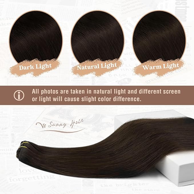 Ve Sunny Clip in Human Hair Extensions Dark Brown Clip in Hair Extensions Real Human Hair Soft Real Hair Extensions Clip in Human Hair Natural Look 120g 7pcs 18inch