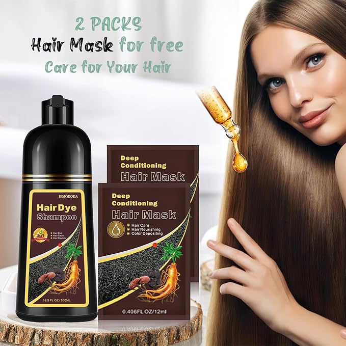 Herbal Light Brown Hair Color Shampoo - 3 in 1 Lasting Hair Dye for Women & Men, 17.60 Fl Oz
