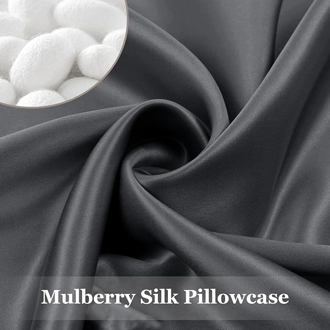 Adubor 100% Silk Pillowcase - Mulberry Silk Pillow Cases, 23 Momme 6A Grade Fibers, Silk Pillow Case for Hair and Skin Health, with Hidden Zipper (Queen 20''x30'', Space Gray, 1PC)