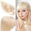 SEGO 100% Real Human Hair Toppers, with Air Bangs, Silk Base 150% Density, Clip in Topper, 2.7”x5.1”, HairPieces for Women, with Thinning/Hair Loss Cover Gray