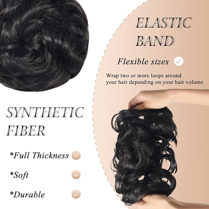 Large Messy Bun Hair Piece Curly Synthetic Extensions Scrunchies Fake Chignon Updo Hairpieces for Women Darkest Brown