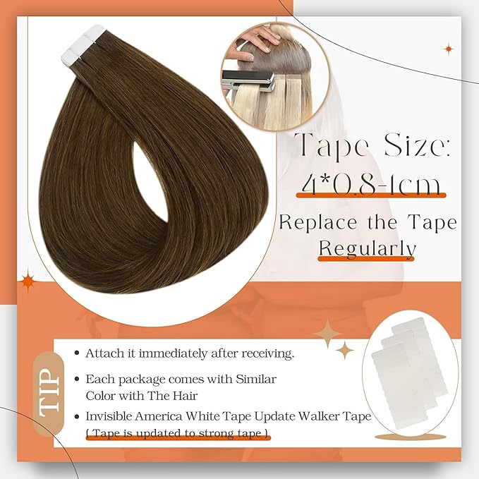 Full Shine Tape in Extensions Human Hair 18 Inch Real Tape in Hair Extensions Color 4 Middle Brown Hair Extensions Real Human Hair Straight Seamless Skin Weft 20Pcs 50G Remy Invisible for Women