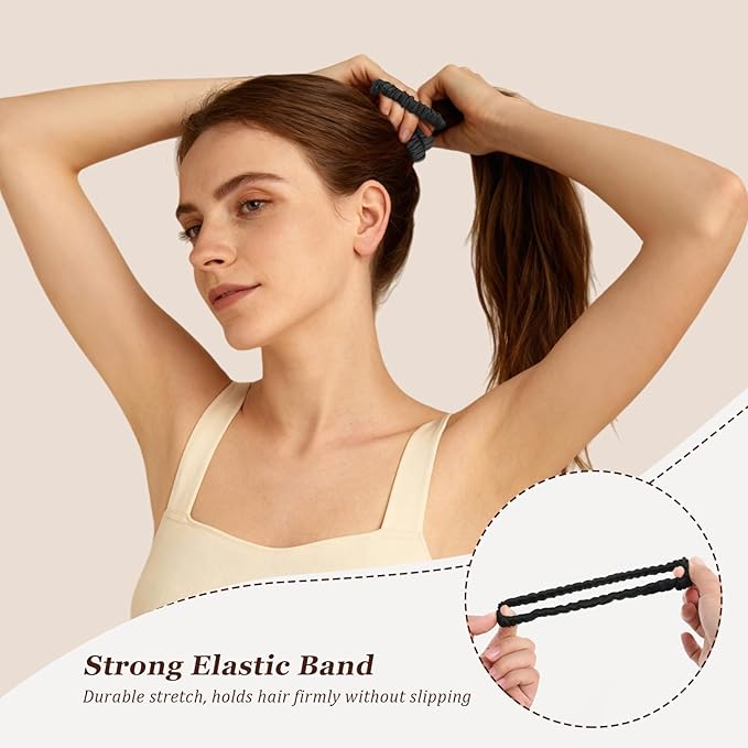 12 Pack Silky Soft Skinny Hair Ties, Silk-Like No Damage Scrunchies Elastic Ponytail Bands for Women Girls, Thin Thick Curly Hair