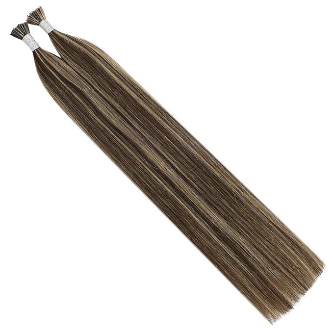 YoungSee I Tips Hair Extensions Real Human Hair Highlight I Tip Hair Extensions Dark Brown Highlighted Blonde Itips Hair Extension Remy for Office 22 Inch 50g 50s