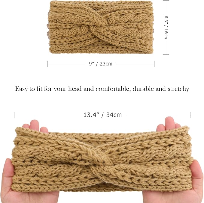 DRESHOW Knit Crochet Headband for Women Ear Warmer Soft Turban Stretch Warmer Headbands Winter Fashion Head Wrap
