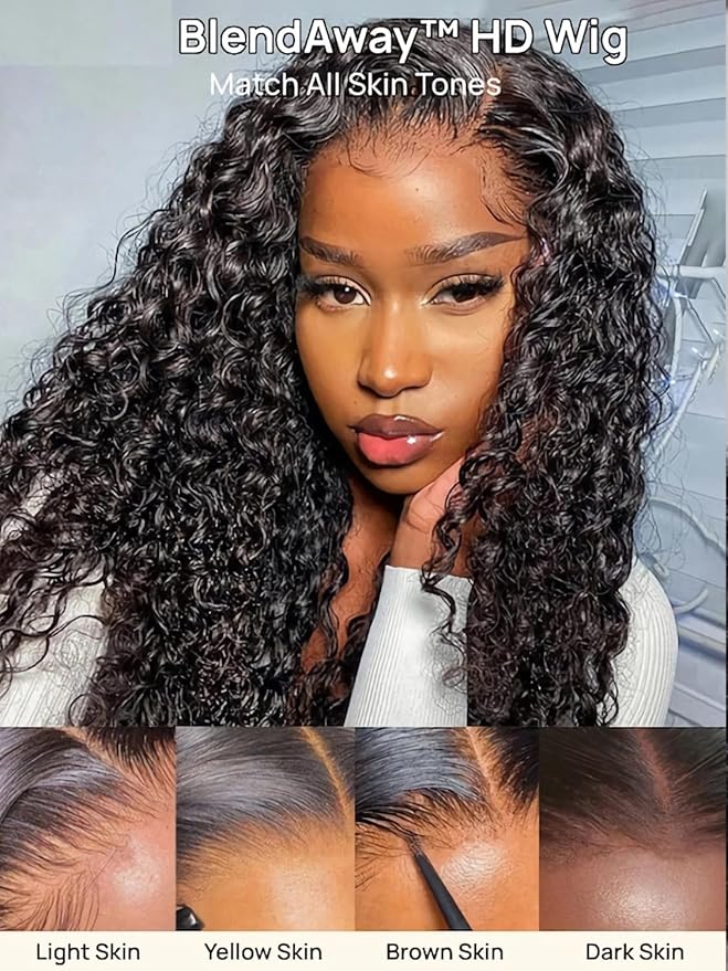 Julia Hair Bye Bye Knots Wig 13x4 Glueless Wigs Human Hair Mixed Curls Water Wave and Jerry Curly Fluffy Wig Pre Everything Pre Plucked Pre Cut HD Lace Bleached Knots Natural Black 22 Inch