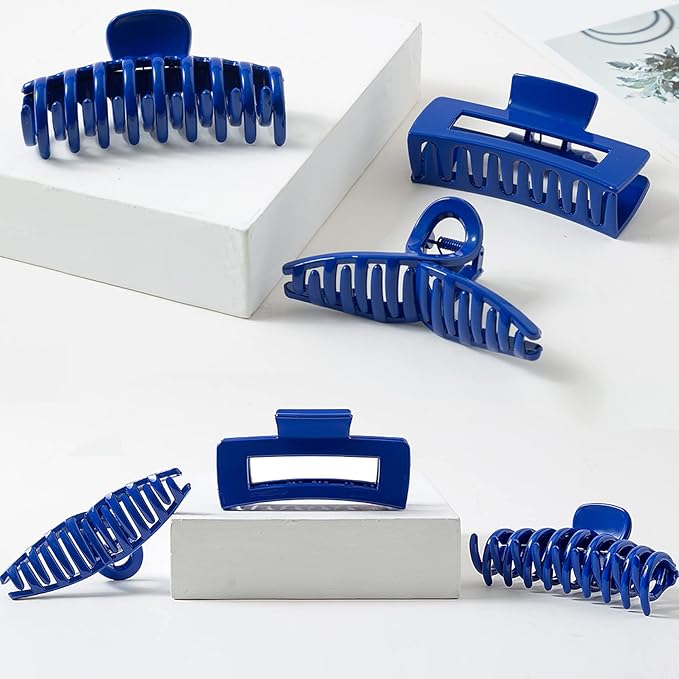 Blue Hair Claw Clips for Thick/Fine/Thin Hair,Strong holding Grip Clip Women Large Jaw Clips for Hair 3 Count In set Hair Accessories (Blue hair clips)