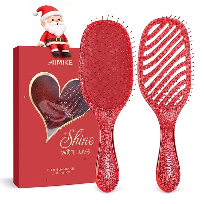 Christmas Gift for Women & Teen Girls, Stocking Stuffers – AIMIKE 2pcs Painless Detangler Hair Brush Set with Soft Bristles, Extra Gentle Wet & Dry Brush for Fine or Sensitive Hair