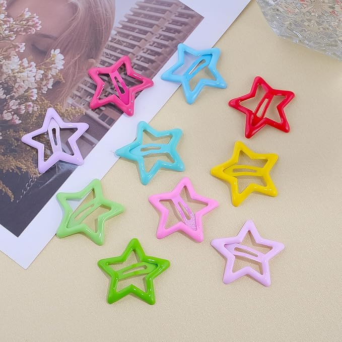 Star Hair Clips Multiple Colors Snap Hair Barrettes Non Slip Star Hair Accessories Metal Hair Clips for Girls Women -30 PCS 1.18"