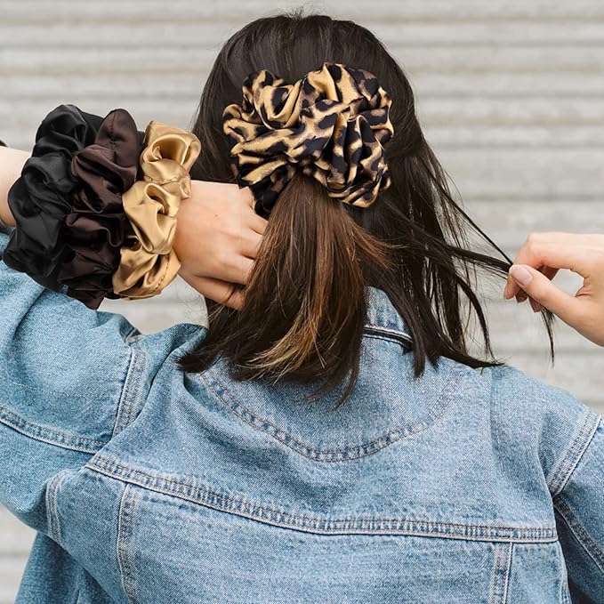XL Big Silk Scrunchies for Women CEELGON Extra Large Scrunchie Satin Oversized Silk Thick Elastic Fluffy Hair Ties Jumbo Gigantic Soft Chiffon Cute Scrunchy Hair Scrunchies 6 Pack