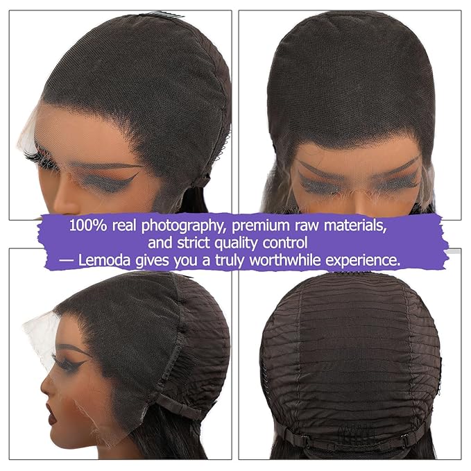 Lemoda Full 13x6 SKINLIKE Real HD Lace Wigs Straight Virgin Human Hair 20inch 200% Density 13x6 Full Lace Frontal Wigs Invisible 0.1mm Ultra-thin Frayed Ends Lace Front Wig Pre Plucked Tiny Knots