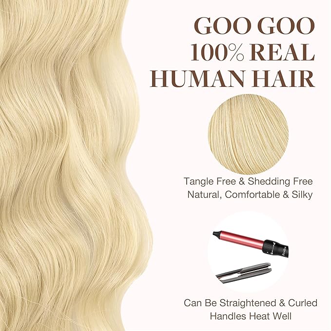 GOO GOO Tape in Hair Extensions Human Hair, R7/60F Rooted Ash Blonde with Frosted Highlights, 18inch 50g 20pcs, Skin Weft Seamless Invisible, Silky Straight with Thick Ends, Remy Human Hair