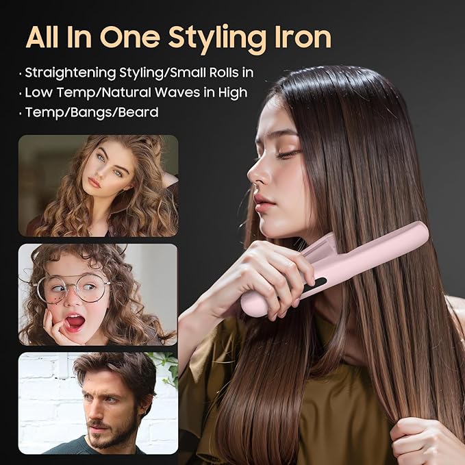 Cordless Hair Straightener, Portable Flat Iron 4 Temperature Options and 20S Fast Heating, Long-Life Battery Ceramic Hair Straightener, Travel Size USB Rechargeable (Pink)