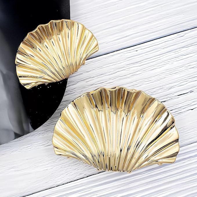 Seashell Hair Clips for Women Gold Claw Clip for Thick& Thin Hair Fashion Shells Hair Accessories Beach Hair Clips 2PCS