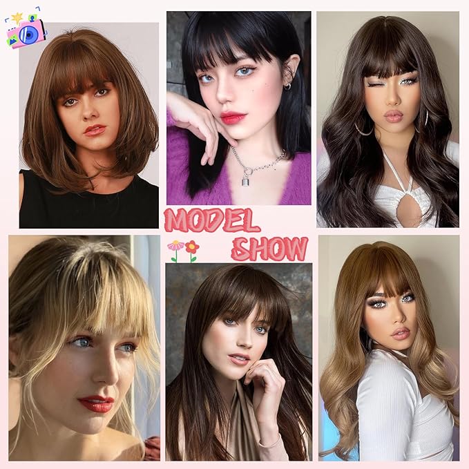 NAYOO Clip in Bangs - 100% Human Hair French Bangs Clip in Hair Extensions, Red French Bangs Fringe with Temples Hairpieces for Women Curved Bangs for Daily Wear