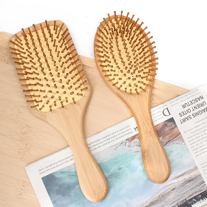 Lindale Wooden Hair Brush for Women Men, Natural Bamboo Detangler Paddle Hairbrush for Hair Growth Massaging Scalp, Reduces Static for Curly Hair with Ergonomic Handle Square