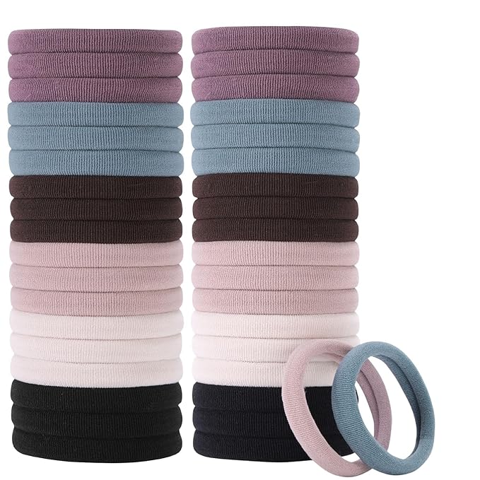60 Pcs 2 Inch Neutrals No Damage Hair Ties for Women Thick Hair, Large Soft Seamless Nylon Fabric Ponytail Holders Elastics Band for Women
