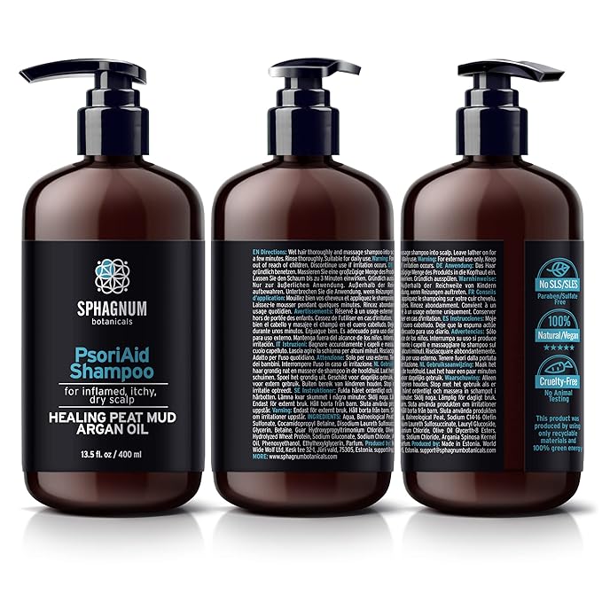 Sphagnum Botanicals Natural Psoriasis Shampoo | 13.5 fl. Oz | Peat Mud & Tea Tree Oil Therapy for Itchy and Red Scalp Treatment. No Coal Tar. Sulfate Free.