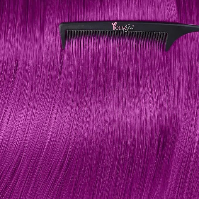 YoungSee Tape in Extensions Human Hair Purple Invisible Tape in Hair Extensions Purple 10pcs 25g Color Human Hair Tape in Extensions 14In Short-Hair for Cosplay