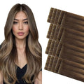 COOKAYU Invisible Tape in Extensions Human Hair, Medium Brown to Caramel Blonde 20Inch 45g 20pcs Injected Tape in Human Hair Straight Invisi Edge Extension