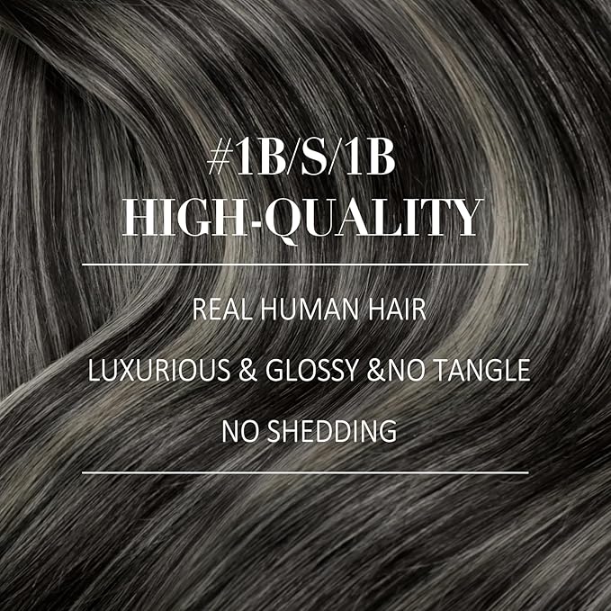 YoungSee 120G Wire Hair Extensions Ombre Black Human Hair Wire Extensions Black Ombre Silver Balayage Human Hair Fish Line for Women 16Inch