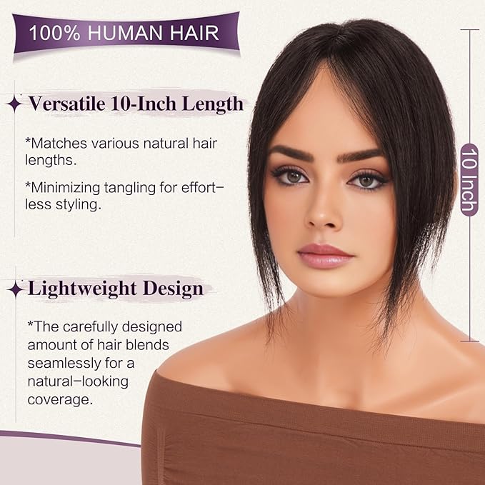 RUWISS Hair Toppers for Women Real Human Hair Lightweight Dark Brown Clip in Hair Piece for Thinning Hair Fluffy Straight Hair Topper without Bangs