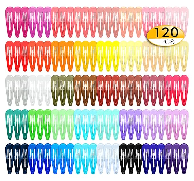 120 Pack Colorful Metal Snap Hair Clips, 2 Inch Barrettes in 40 Assorted Candy Colors, Non-Slip Hair Accessories for Kids Teens Women