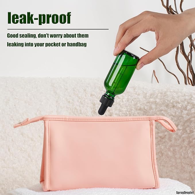 12 Pcs, 2oz Glass Dropper Bottle, Leakproof Tincture Bottles with Dropper, Green Reusable Eye Dropper Bottle, for All Kinds of Liquids (Green, 2oz-12pcs)