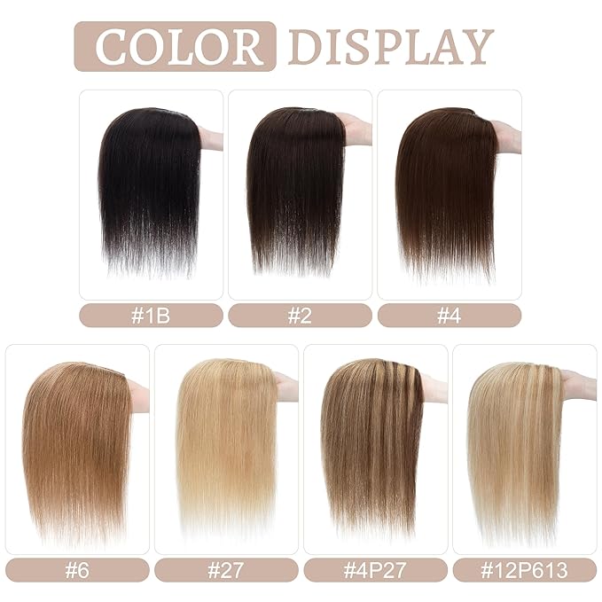 Hair Toppers for Women Real Human Hair No Bangs, 13 * 15 cm Larger Silk Base 150% Density Clip In Topper Hairpieces, Wiglet Top Pieces Add Volume -12 Inch 06 Light Brown