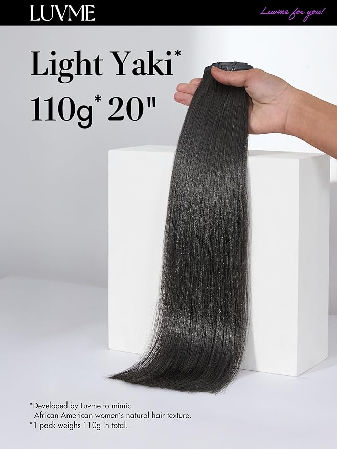 LUVME Yaki Straight Seamless 110g 7Pcs Clip in Hair Extensions Full Max with 14inch Remy Human Hair Extensions, Natural Black 100% Real Soft Hair
