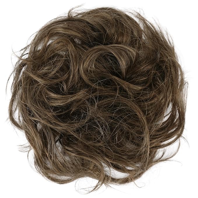 RUWISS Large Messy Bun Hair Piece 100% Human Hair Layered Wavy Curly Hair Buns Hair Piece for Women Thick Updo Hairpiece for Daily Wear Real Hair Scrunchies Ponytail Extension (Brown Mixed)