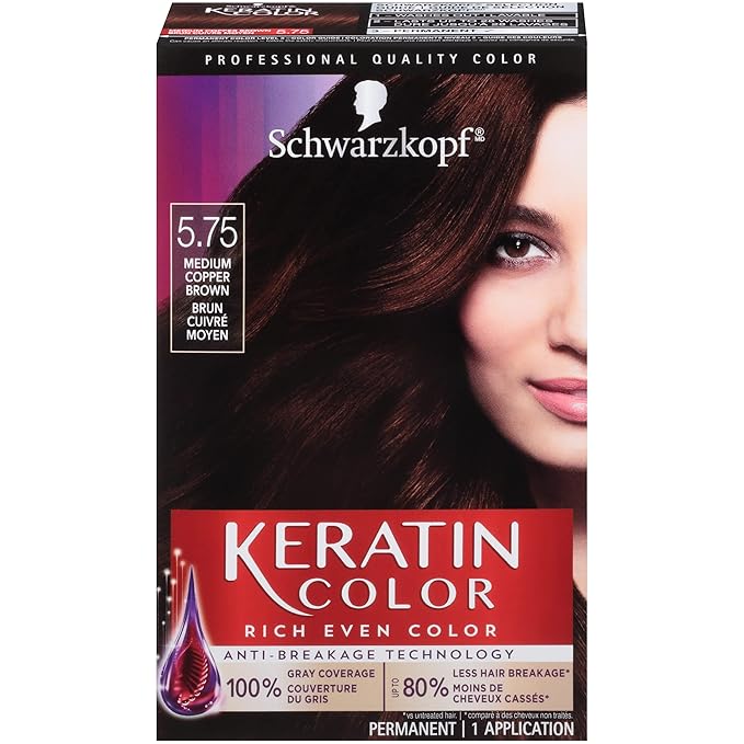 Schwarzkopf Keratin Color Permanent Hair Color Cream, 5.75 Medium Copper Brown, 5.75 Medium Copper Brown, 1 Count