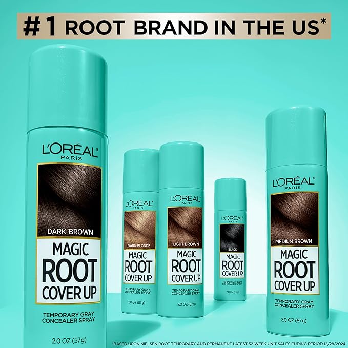 L'Oreal Paris Root Cover Up Temporary Gray Concealer Spray, Hair Color Spray with Filling & Thickening Coverage, Dark Brown, Packaging May Vary