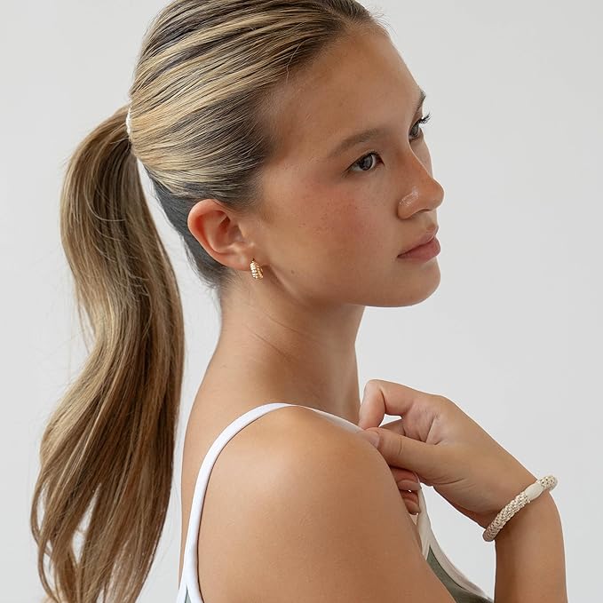 Beige & White Hair Ties for Thick Hair, Grab & Go Pony Tube, 15 Pack, White Chocolate, Thick No-Crease Bands with Strong Hold, Damage-Free Design, Soft Neutral Pack | L. Erickson.