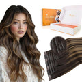DOORES Clip in Hair Extensions Set 20 Inch 120g, 4pcs Invisi Edge Clip ins and 3pcs Classic Seamless Clip ins, Injected Virgin Real Human Hair Extensions Natural Invisible Straight, #(T2/6) P2