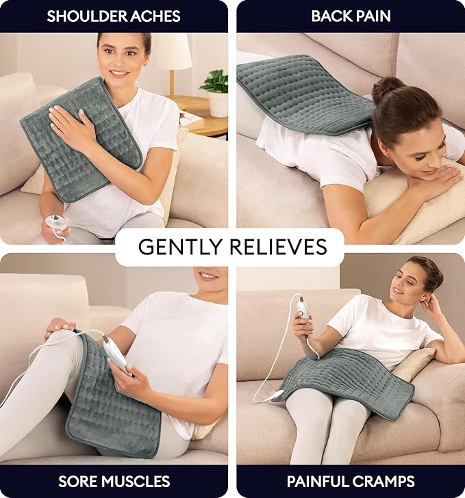 GENIANI XL Electric Heating Pad for Back Pain & Cramps Relief, Electric Throw, Auto Shut Off, Machine Washable, Moist Heat Pad for Neck & Shoulder - Christmas Gift for Women, Extra Large 24x12