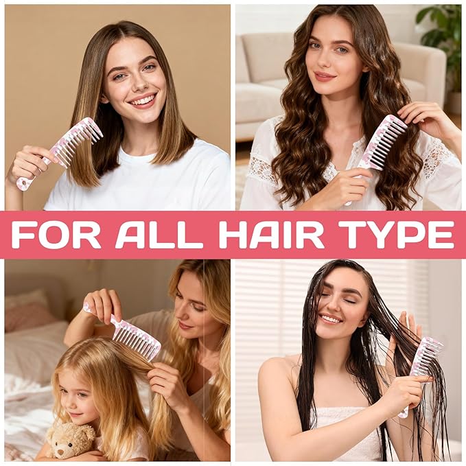 Wide Tooth Comb,Effortless Tangle Removal for Curly, Wet, Long Hair Wet,Cute Aesthetic Design for Women Men and Girls (Pink-11)