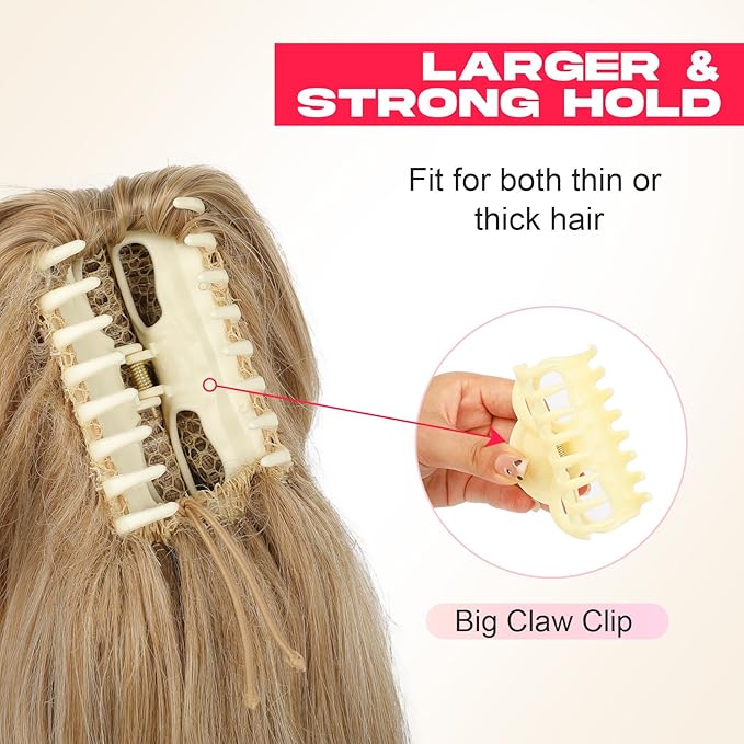 Ponytail Extension - 14" Claw Clip in Ponytail Hair Extensions Natural Soft Synthetic Layered Wavy Pony Tail Hair Pieces for Women - Ash Blonde with Highlights