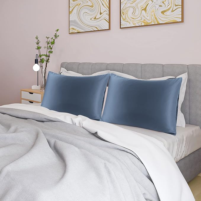uxcell 2 Pack Silk Satin Pillowcase for Hair and Skin, Cool, Silky, Soft Breathable Pillow Cases Standard Size 20x26 Inch Sateen Pillowcase Slate Gray with Envelope Closure