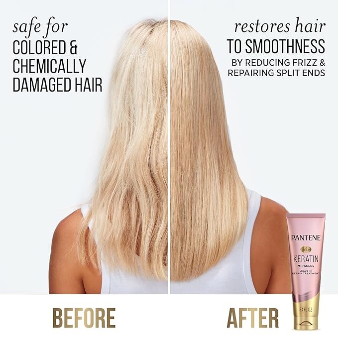 Pantene Keratin Leave-In Conditioner with Argan Oil, Protein Treatment for Dry, Damaged & Color-Treated Hair, Repairs Split Ends & Protects from Damage, Formaldehyde-Free, 8.4 Fl Oz