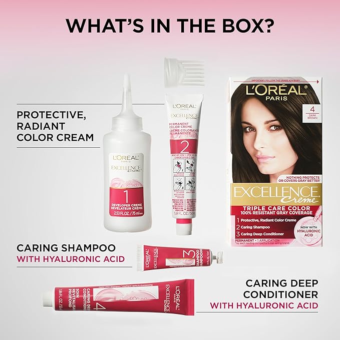 L'Oreal Paris Excellence Crème Permanent Hair Dye, Triple Care Hair Color with Pro-Keratine Complex for 100% Gray Hair Coverage, 6G Light Golden Brown, 1 Kit (Pack of 2)
