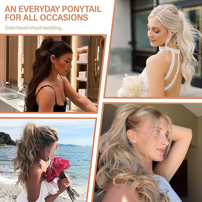24 Inch Ponytail Extension, Layered Ponytail Extensions for Women, Soft Wavy Claw Clip in Ponytail Extension, Natural Synthetic Hair Pieces for Women (Color: Salt and Pepper)